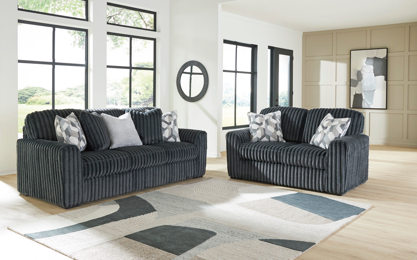 Midnight Madness Gunmetal Sofa and Loveseat