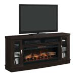 Load image into Gallery viewer, Hutchinson TV Stand for TVs up to 80″, Oak Espresso with Electric Fireplace