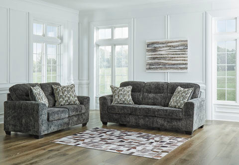 Lonoke Gunmetal Sofa and Loveseat