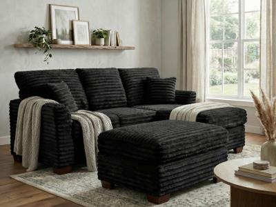 Black Sectional with Ottoman