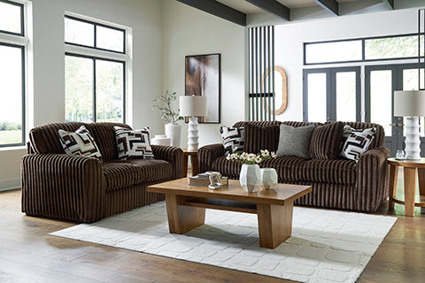 Midnight Madness Chocolate Sofa and Loveseat