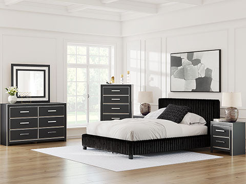 Zuraleus Black Upholstered 6 Piece Bedroom