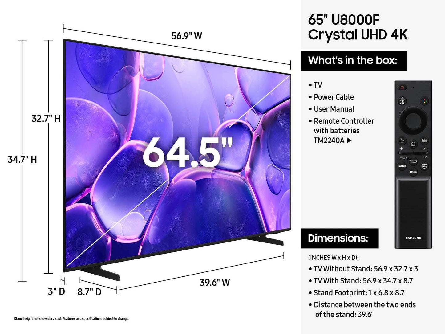 Samsung 65 Inch Class Crystal UHD 4K Smart TV